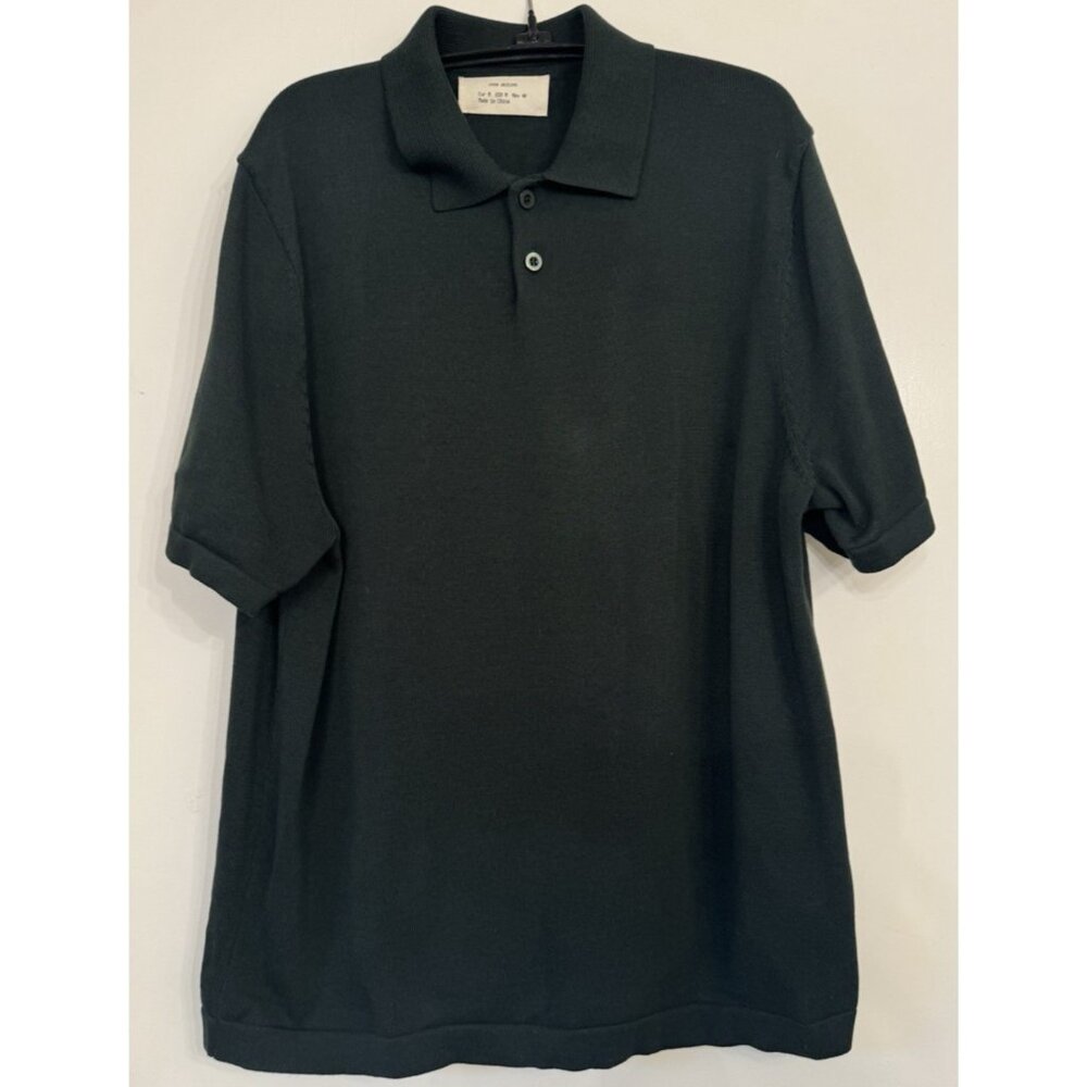 Zara Orgins Green Men Cotton Silk Blend Knit Polo Shirt Prep Academia Minimalist